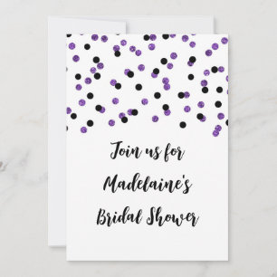 Black Purple Confetti Bridal Shower Invitation