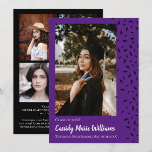Black Purple Confetti Graduation Announcement