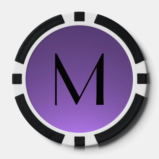 Black purple custom monogram poker chips (Front)