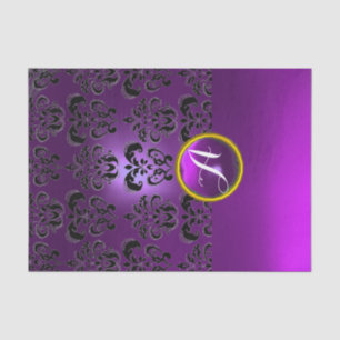 BLACK PURPLE DAMASK GEMSTONE MONOGRAM Floral Tissue Paper
