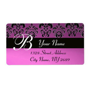 BLACK PURPLE DAMASK MONOGRAM