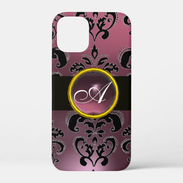 BLACK PURPLE DAMASK MONOGRAM Case-Mate iPhone CASE (Back)
