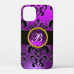 BLACK PURPLE DAMASK MONOGRAM,Gemstome iPhone 12 Mini Case