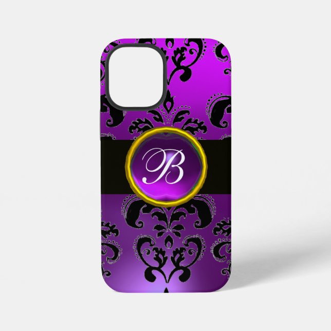 BLACK PURPLE DAMASK MONOGRAM,Gemstome iPhone Case (Back)