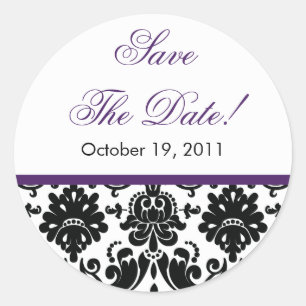 Black & Purple Damask Save the Date Wedding Seal
