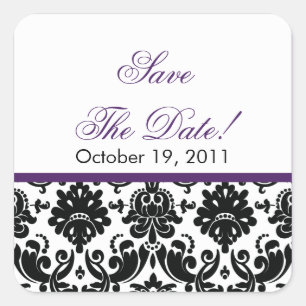 Black & Purple Damask Save the Date Wedding Seal