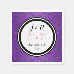 Black Purple Damask Wedding Napkins