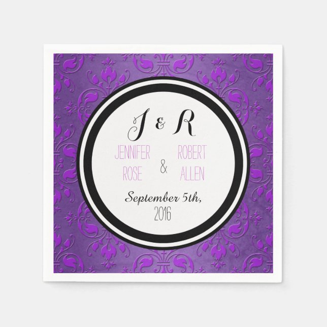 Black Purple Damask Wedding Napkins (Front)
