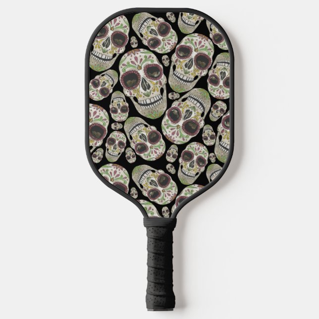 Black Purple Day of the Dead Monogram Pickleball Paddle (Front)