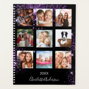 Black purple family photo collage monogram 2026 planner