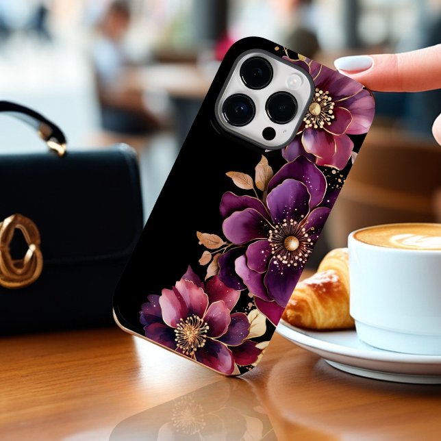 Black Purple Floral Case-Mate iPhone Case (Black Purple Gold Floral Case-Mate iPhone Case)