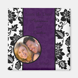 Black/Purple Floral Damask Announcement Magnet