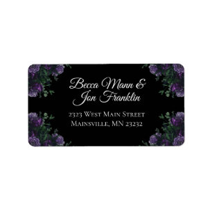 Black Purple Floral Elegant Wedding Gothic Label