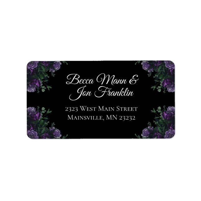 Black Purple Floral Elegant Wedding Gothic Label (Front)