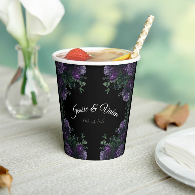 Black Purple Floral Elegant Wedding Gothic Paper Cups (Insitu)