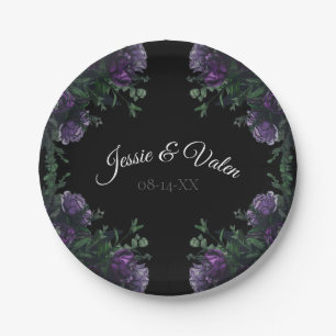 Black Purple Floral Elegant Wedding Gothic Paper Plate