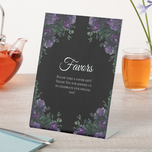 Black Purple Floral Elegant Wedding Gothic Pedestal Sign (In SItu)