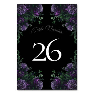 Black Purple Floral Elegant Wedding Gothic Table Number