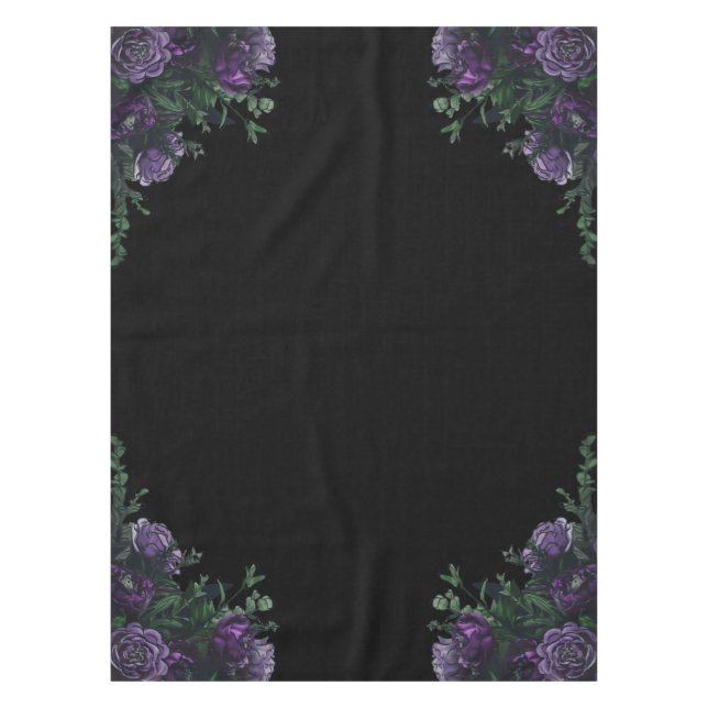 Black Purple Floral Elegant Wedding Gothic Tablecloth (Front)