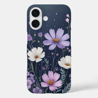 Black purple floral pattern - whimsigoth dark  iPhone 16 case