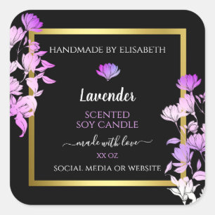 Black Purple Floral Product Packaging Labels Gold