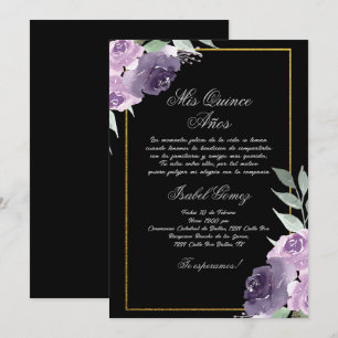 Black Purple Flower Quinceanera invitation