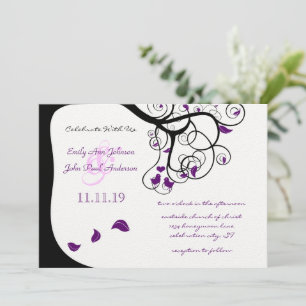 Black Purple Forest Love Bird Wedding Invitations