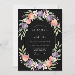 Black Purple Fruit Eucalyptus Wedding Invitation