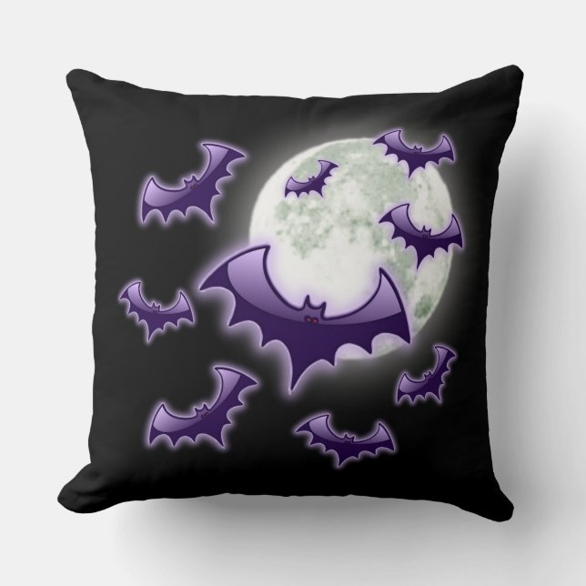 Black & Purple Full Moon Bats Cushion (Front)