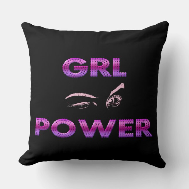 Black Purple Girl Power Throw Pillow (Front)