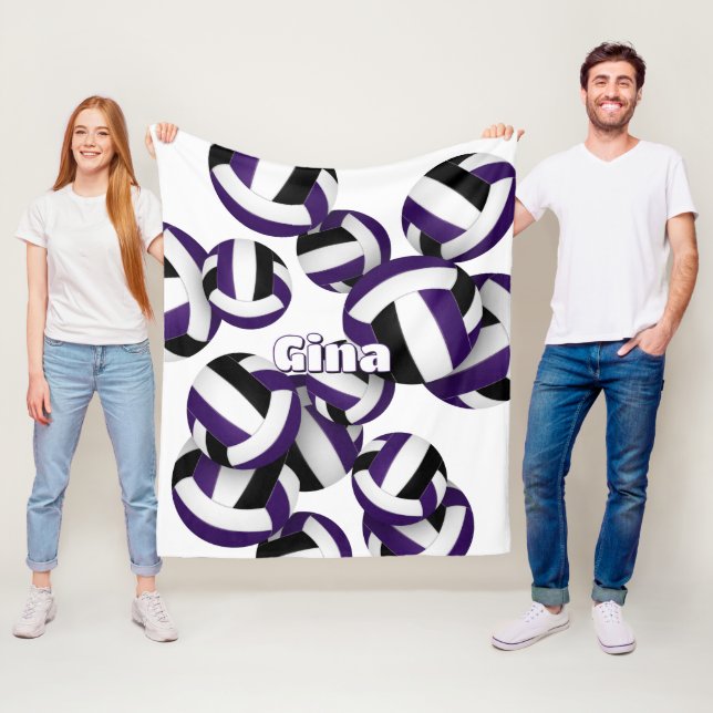 black purple girls volleyball sports room decor fleece blanket (In Situ)