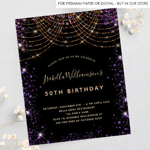 Black purple glitter birthday budget invitation
