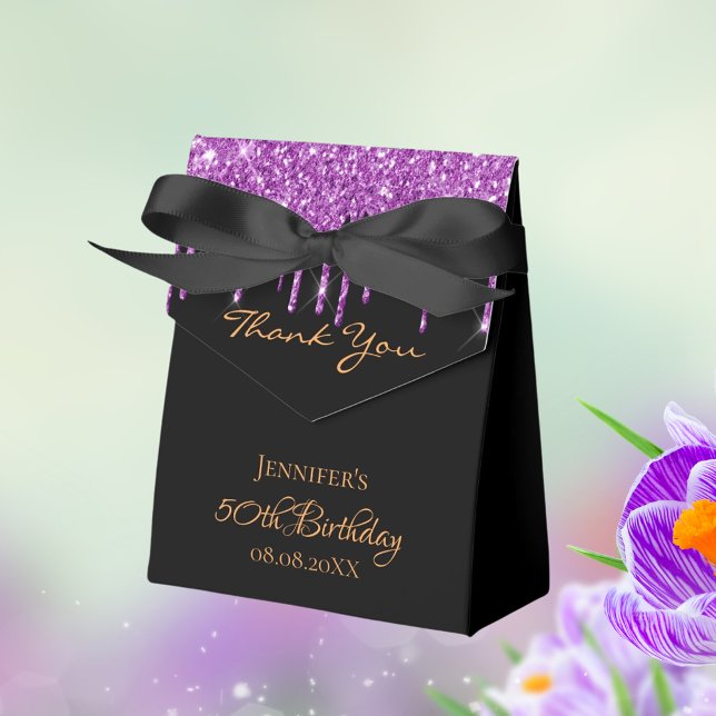 Black purple glitter birthday thank you favour box (Creator Uploaded)