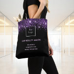 Black purple glitter business logo beauty salon tote bag<br><div class="desc">A stylish black background decorated with purple faux glitter dust.  Personalise and add your business,  company logo,  name and contact information.</div>