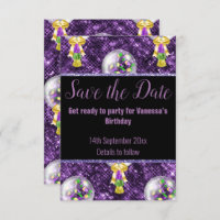 BLACK PURPLE GLITTER CELEBRATION SAVE THE DATE RSV