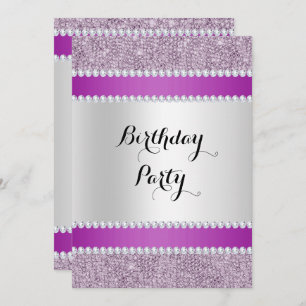 Black & Purple, Glitter & Diamonds Birthday Invitation