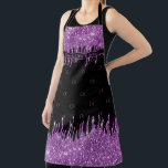 Black purple glitter drips girly monogram initials apron<br><div class="desc">A chic black background decorated with purple sparkling faux glitter drips,  paint dripping look. Personalise and add your own text and monogram initials.  The monogram as a background pattern.</div>