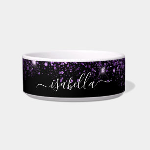 Black purple glitter dust name script bowl