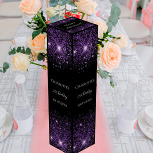 Black purple glitter elegant birthday wine box