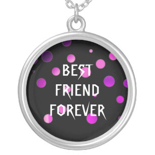 Black Purple Glitter Foil Best Friends Forever Silver Plated Necklace