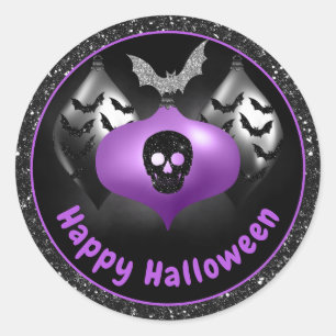 Black & Purple Glitter Halloween Ornaments Classic Round Sticker