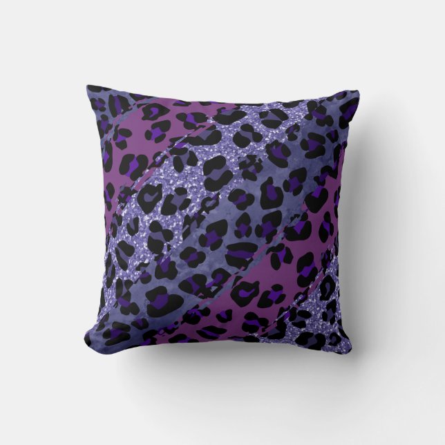 *~* Black Purple Glitter Leopard Pattern Cushion (Front)
