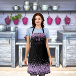 Black purple glitter monogram initials name  apron<br><div class="desc">A black background,  decorated with purple faux glitter dust.  Personalise and add your monogram initials and name. Modern block letters.</div>