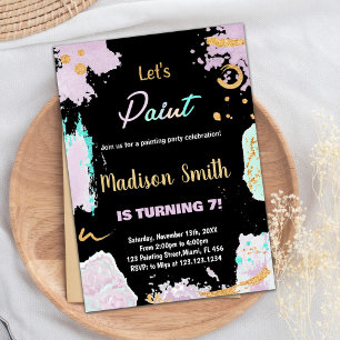 Black Purple Glitter Paint Birthday Invitations