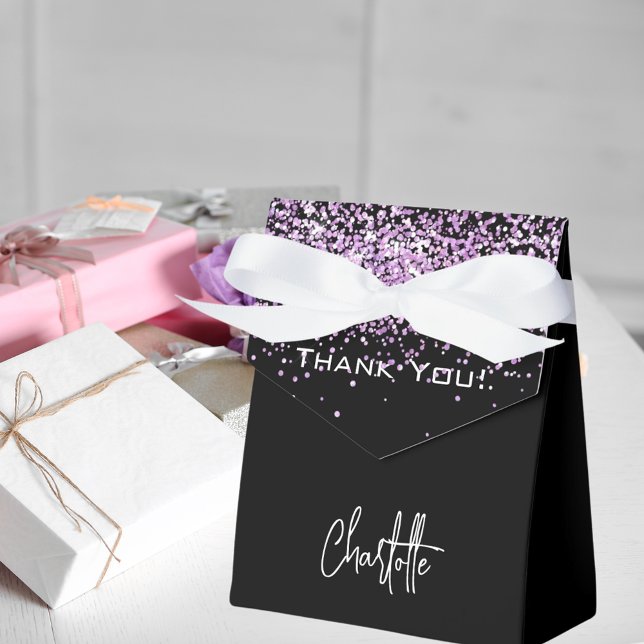 Black purple glitter sparkles name thank you favour box (Creator Uploaded)
