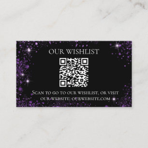 Black purple glitter wedding wishlist QR code Enclosure Card