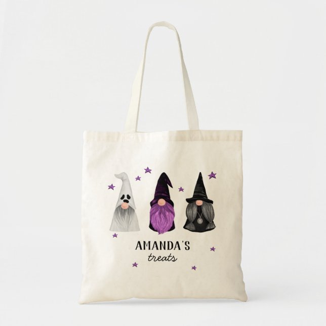 Black purple gnomes witch. Halloween kids treats Tote Bag (Front)