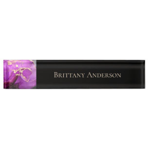 Black Purple Gold Abstract Alcohol Ink Nameplate