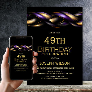Black Purple Gold Any Age Birthday Party Invitation