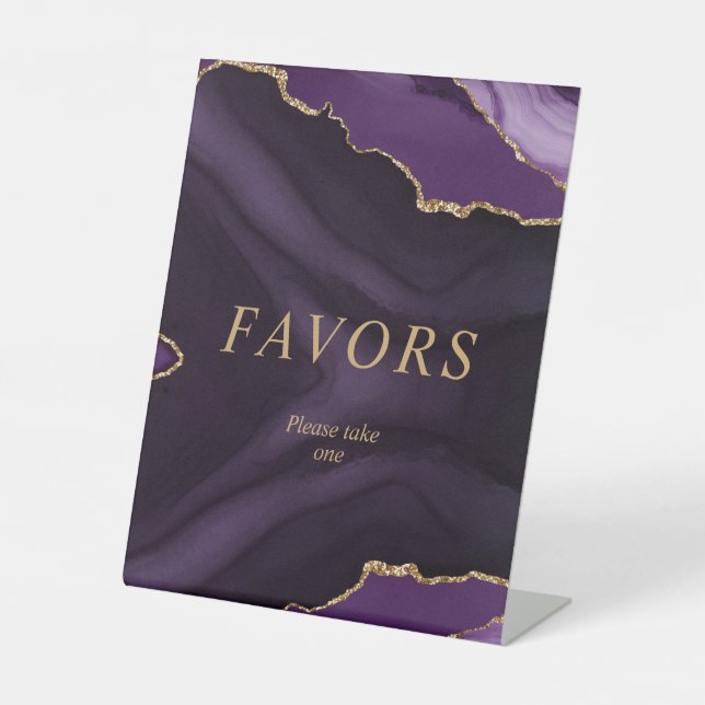 Black & Purple Gold Calligraphy Favours  Pedestal Sign (Front)